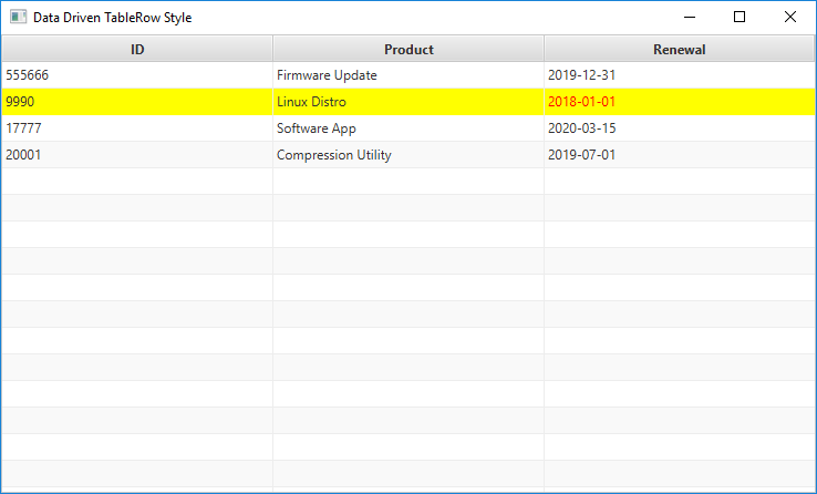 TableView with One Row Highlighted In Yellow with Red Text in Cell