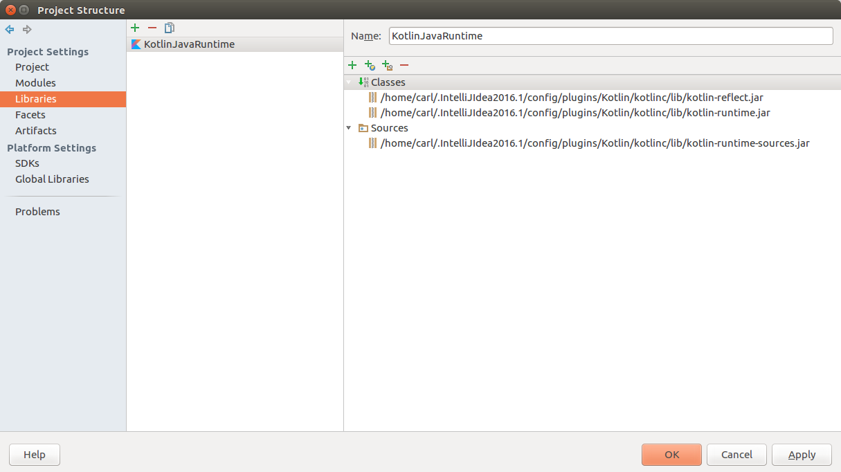 IntelliJ Screenshot of Default Project Libraries