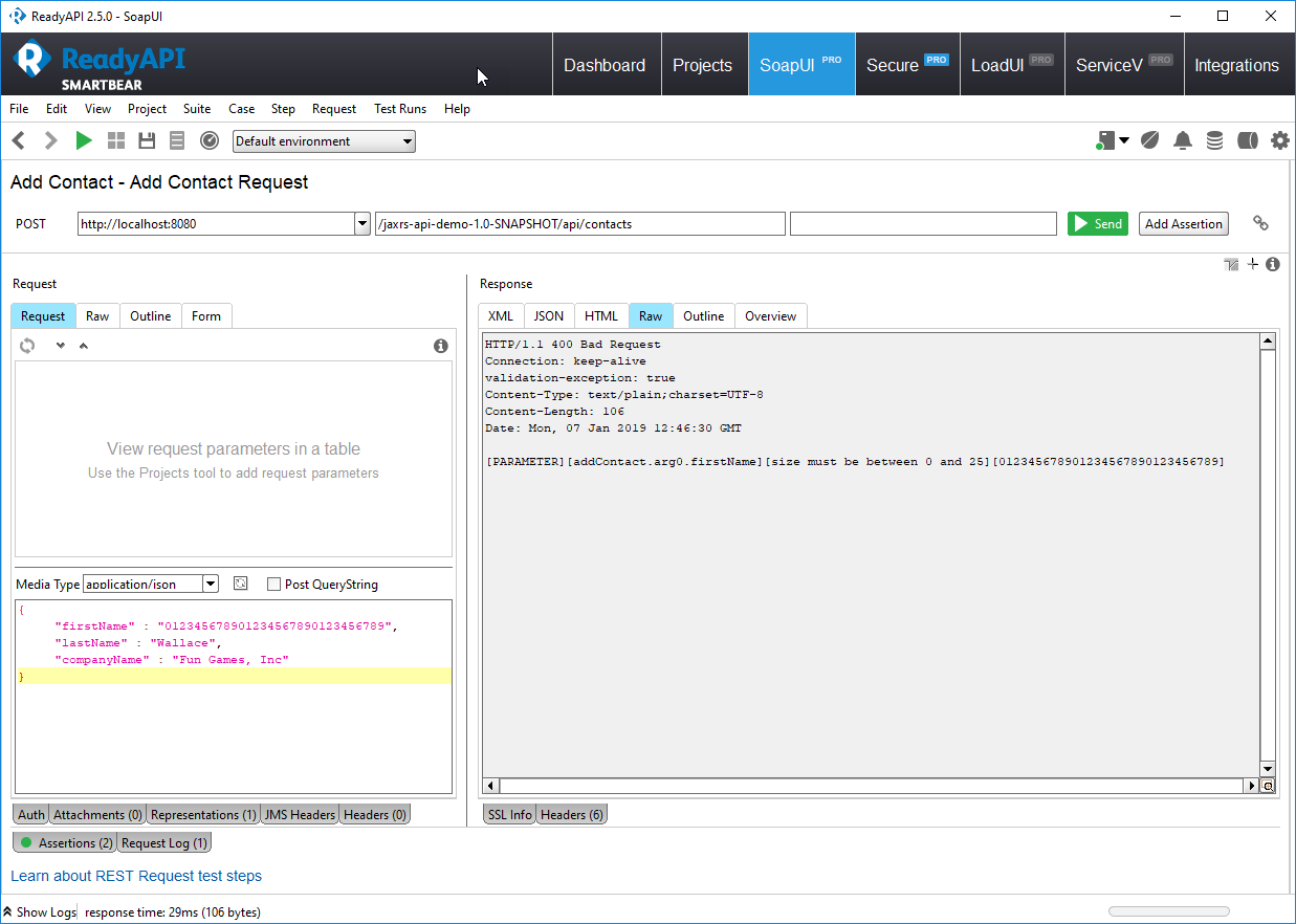 ReadyAPI Request / Response Window