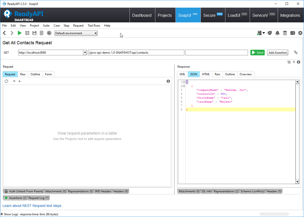 ReadyAPI Request / Response Window