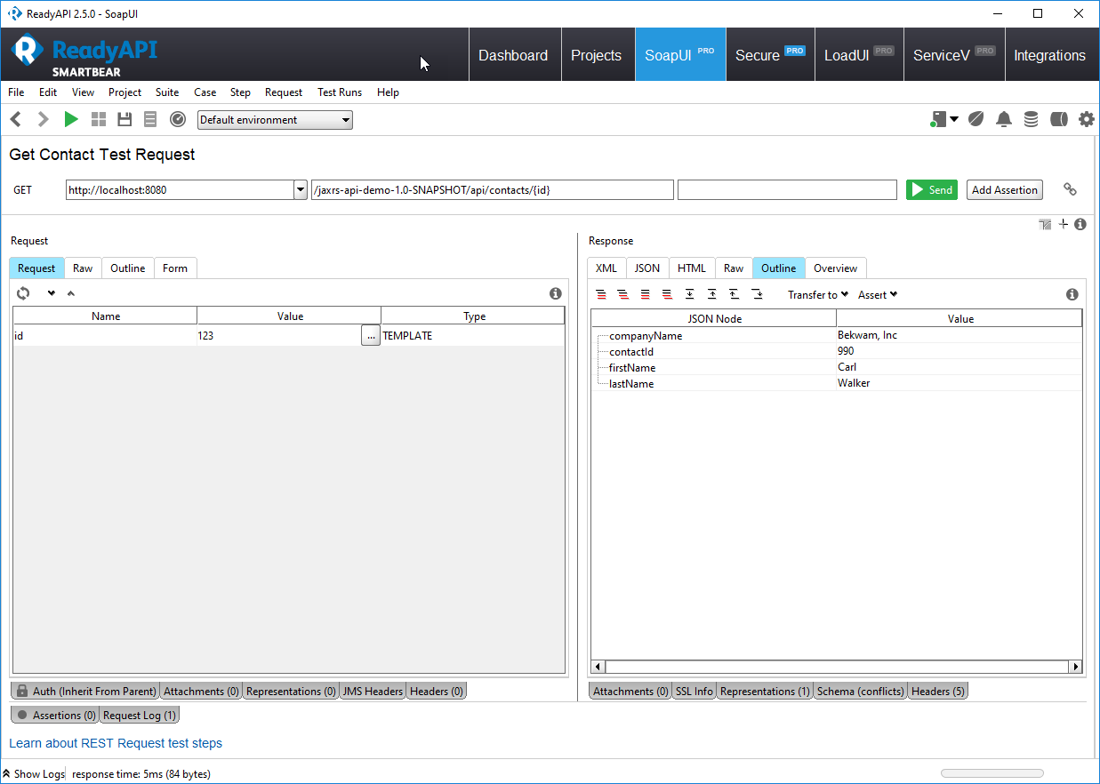 ReadyAPI Request / Response Window