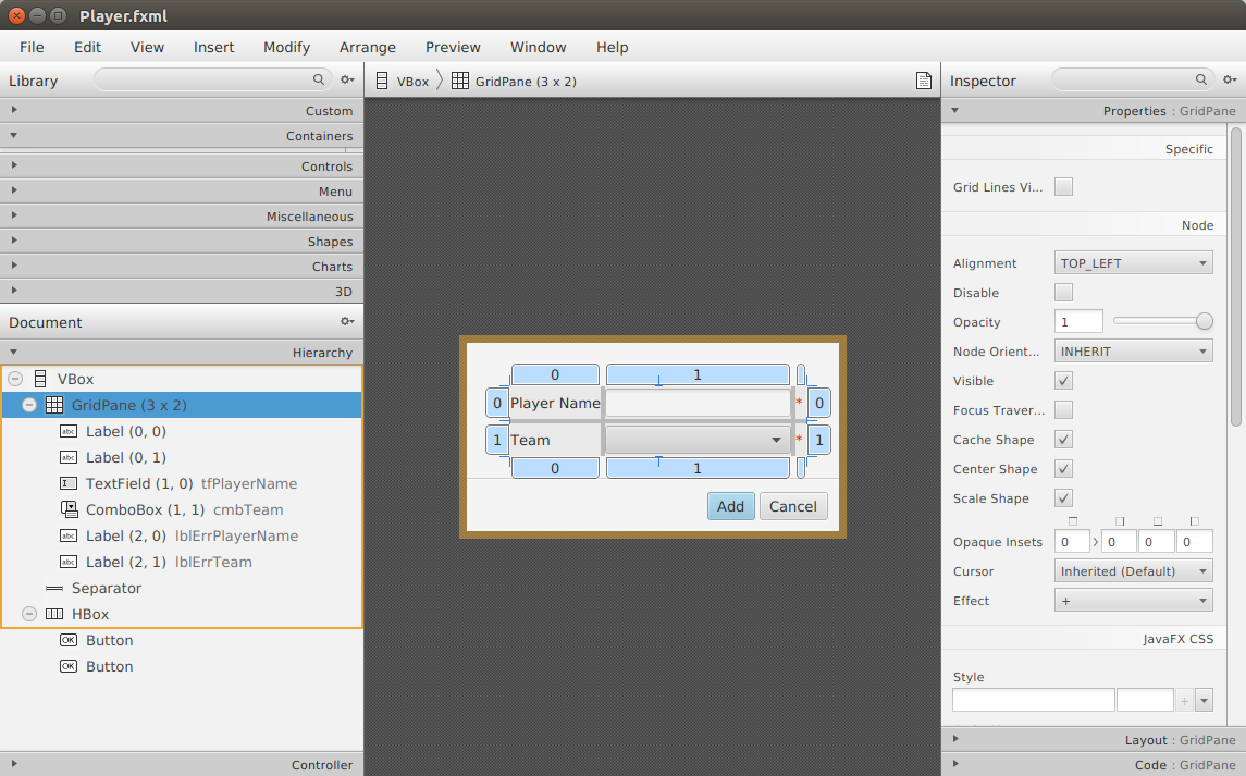 Screenshot of Scene Builder Showing FXML of Dialog