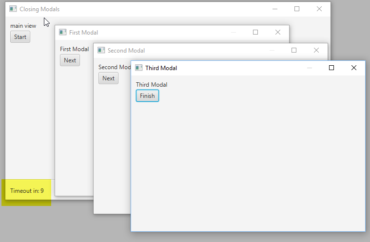 Screenshot Showing Stack of Three Modal Dialogs