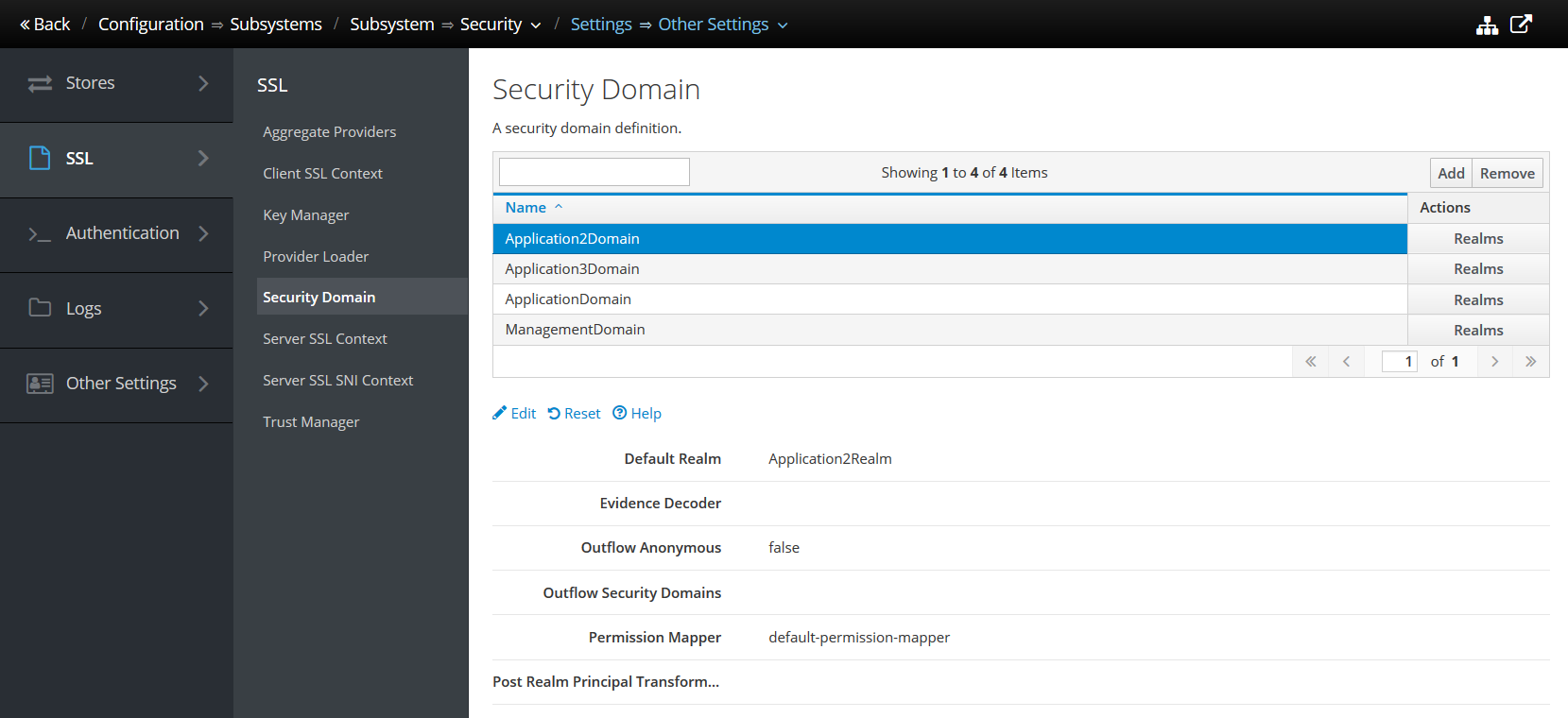 Screenshot of Security Domain