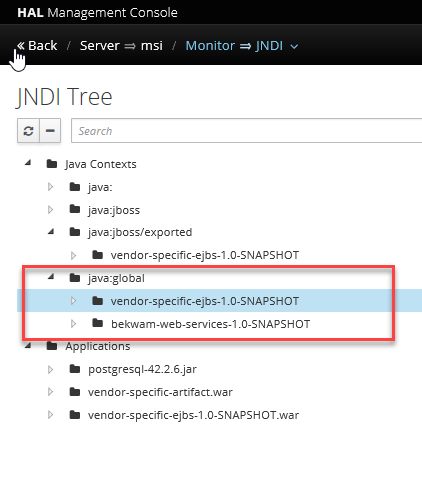 WildFly AS Console JNDI View